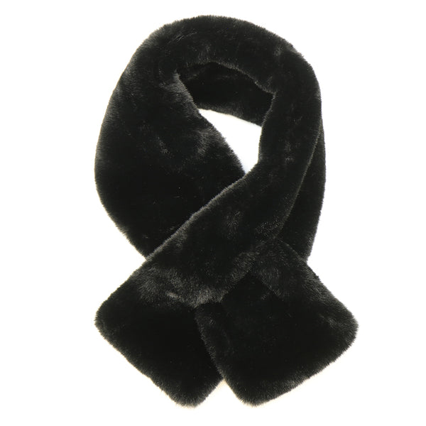 Peace of Mind Black Faux Fur Pull Through Scarf