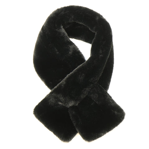 Peace of Mind Black Faux Fur Pull Through Scarf