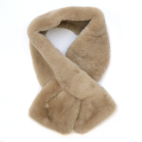 Peace of Mind Taupe Faux Fur Pull Through Scarf