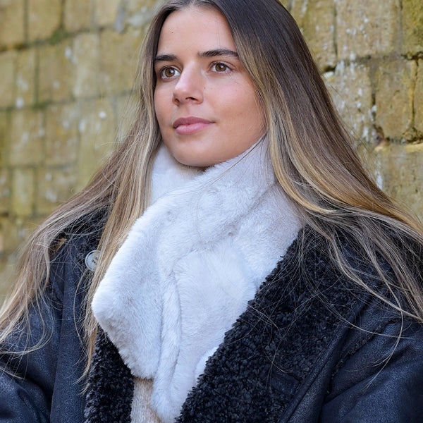 Peace of Mind Pale Silver Grey Faux Fur Pull Through Scarf