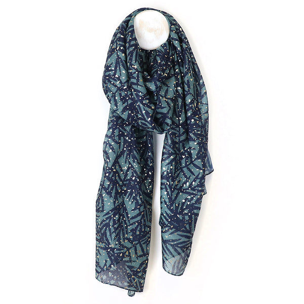 Peace Of Mind Recycled Teal Blue Leaf & Foil print Scarf