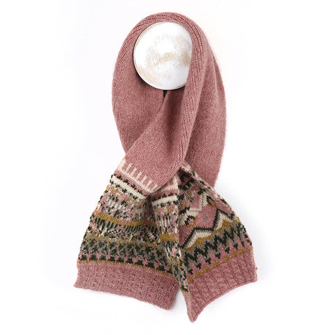 POM Peace Of Mind Dusky Pink Fair Isle Pull Through Scarf
