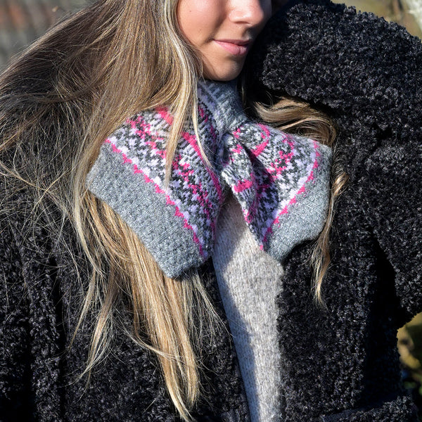 POM Peace Of Mind Grey Fair Isle Pull Through Scarf