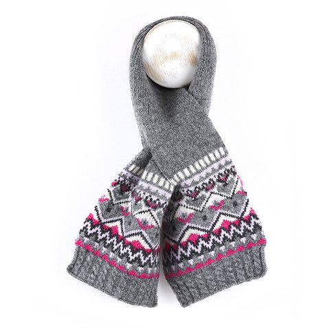 POM Peace Of Mind Grey Fair Isle Pull Through Scarf