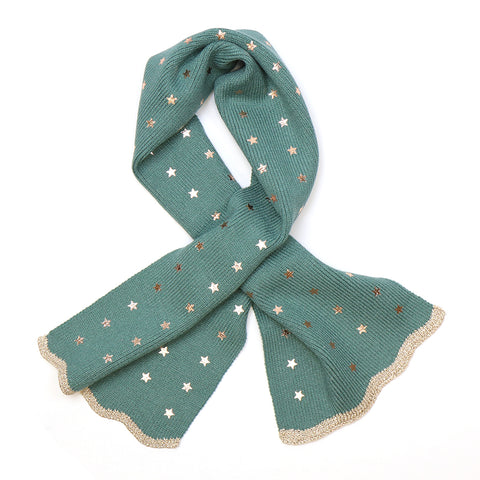 POM Peace Of Mind Sea Foam Metallic Stars Pull Through Scarf