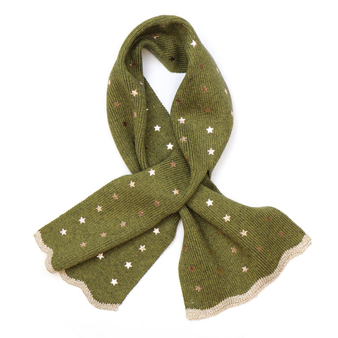 POM Peace Of Mind Khaki Metallic Stars Pull Through Scarf