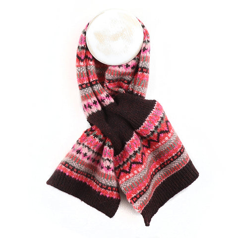 POM Peace Of Mind Red & Pink Fair Isle Pull Through Scarf