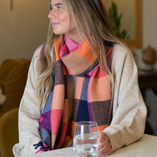 Peace Of Mind Rust & Orange Mix Crinkle Check Scarf