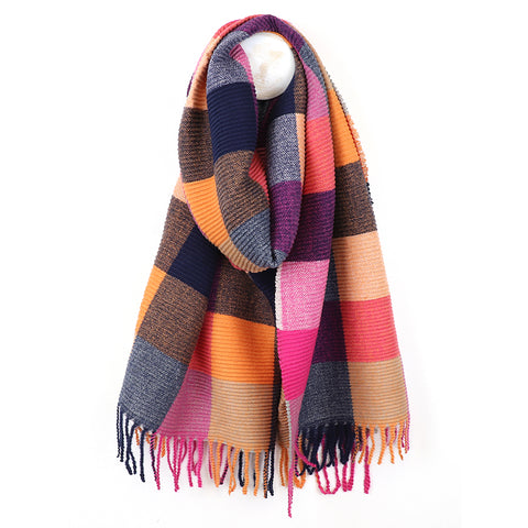 Peace Of Mind Rust & Orange Mix Crinkle Check Scarf