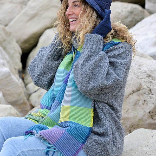 Peace Of Mind Blue & Green Mix Crinkle Check Scarf