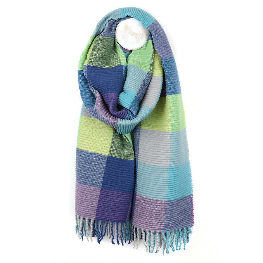 Peace Of Mind Blue & Green Mix Crinkle Check Scarf