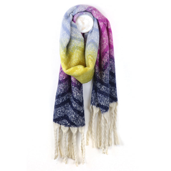 Peace Of Mind Blue, pink and yellow boucle Chevron Scarf