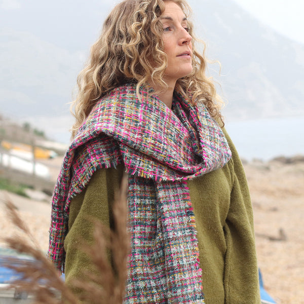 Peace Of Mind Green, Pink and Yellow Woven Scarf