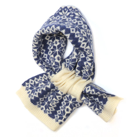 POM Peace Of Mind Denim Blue & Cream Scandi Starflower Pull Through Scarf