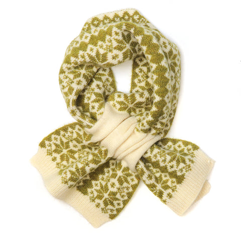 POM Peace Of Mind Olive Green & Cream Scandi Starflower Pull Through Scarf