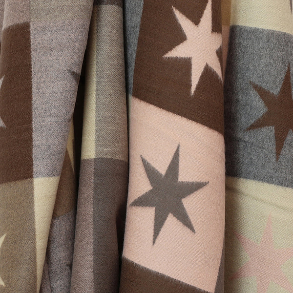 POM Peace Of Mind Shona taupe and pink mix chequerboard stars reversible scarf