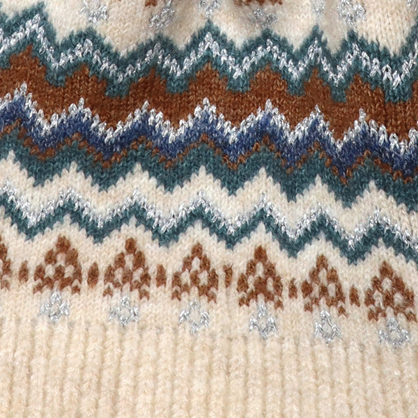 POM Peace Of Mind Sofia cream, teal,rust and cream zig-zag pull through scarf
