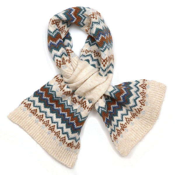 POM Peace Of Mind Sofia cream, teal,rust and cream zig-zag pull through scarf