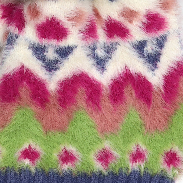POM Peace Of Mind Imogen lime and pink fluffy patterned pull through scarf