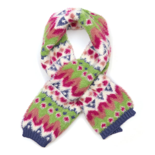 POM Peace Of Mind Imogen lime and pink fluffy patterned pull through scarf
