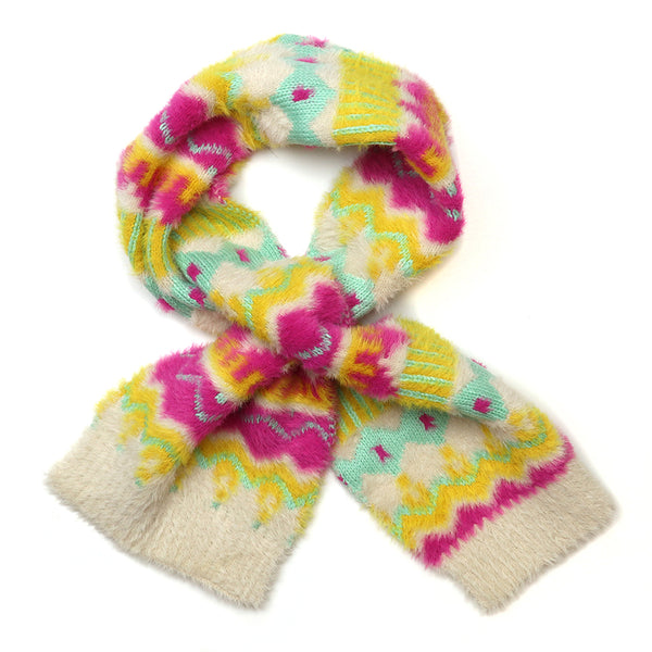 POM Peace Of Mind Mia cream/yellow/pink fluffy patterned pull through scarf