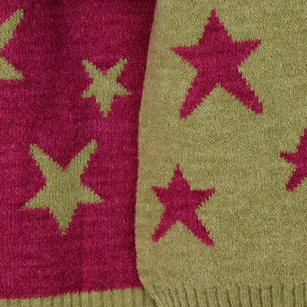 POM Peace Of Mind Estelle olive and magenta reversible star scarf
