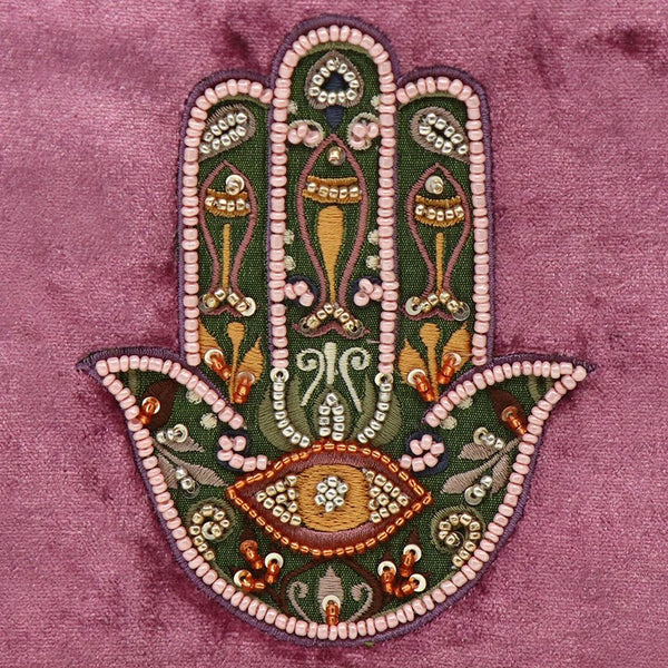 POM Dusky pink velvet embroidered hand purse