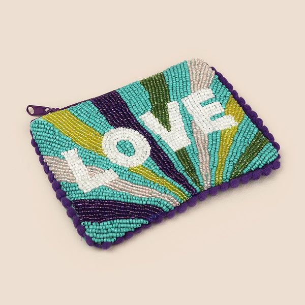 POM Turquoise beaded 'LOVE' small purse