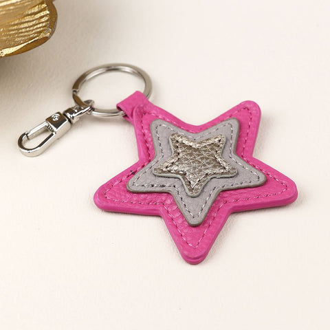 POM Pink mix faux leather star keyring