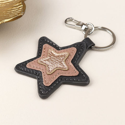 POM Bronze mix faux leather star keyring