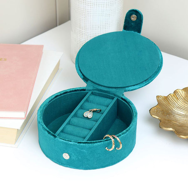 POM Teal Velvet Floral Bee Jewellery Box