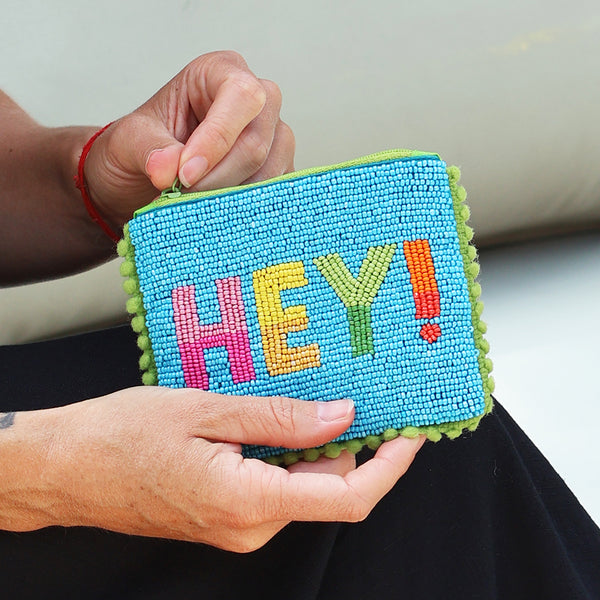 POM Turquoise Beaded Hey Purse