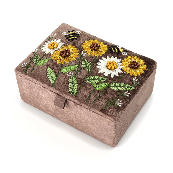 POM Cocoa Velvet Sunflowers Small Jewellery Box