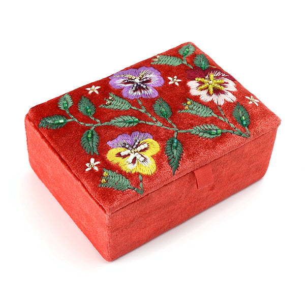 POM Coral Velvet Pansies Small Jewellery Box