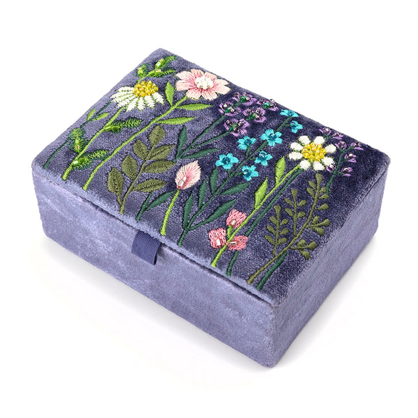 POM Violet Blue Velvet Sunflowers Small Jewellery Box