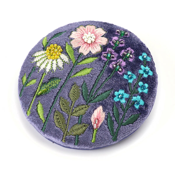 POM Violet Velvet Embroidered Flowers Compact Mirror