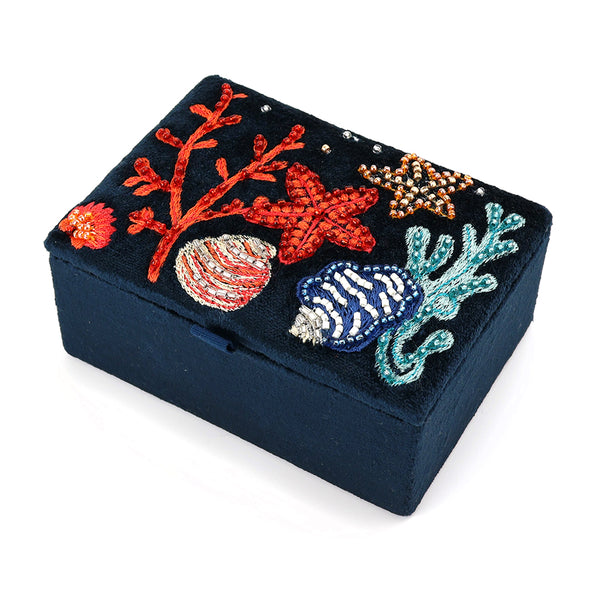 POM Navy Velvet Sealife Small Jewellery Box