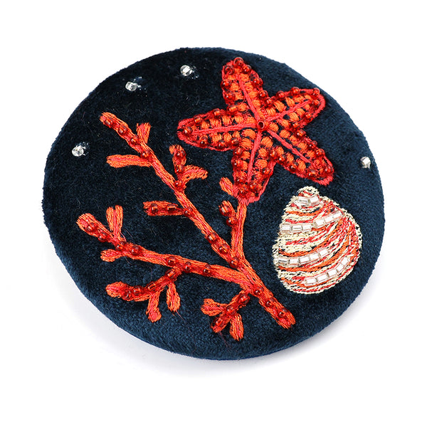 POM Navy Velvet Embroidered Sealife Compact Mirror