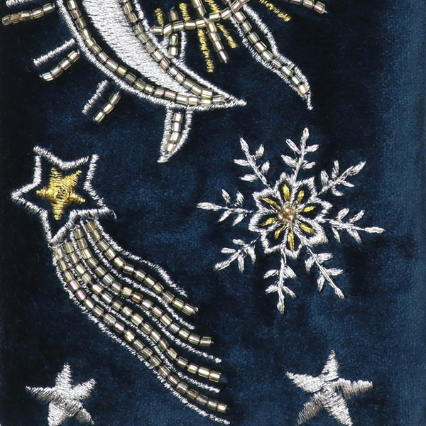 POM Celestial petrol blue velvet embellished night sky glasses case