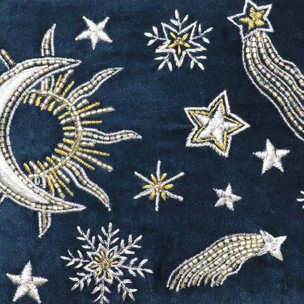 POM Celestial petrol blue velvet embellished night sky zip purse