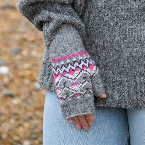 Peace Of Mind Recycled blend grey mix fair isle wrist warmers