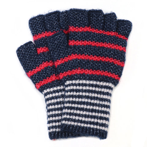 Peace Of Mind Navy and red striped recycled blend fingerless gloves