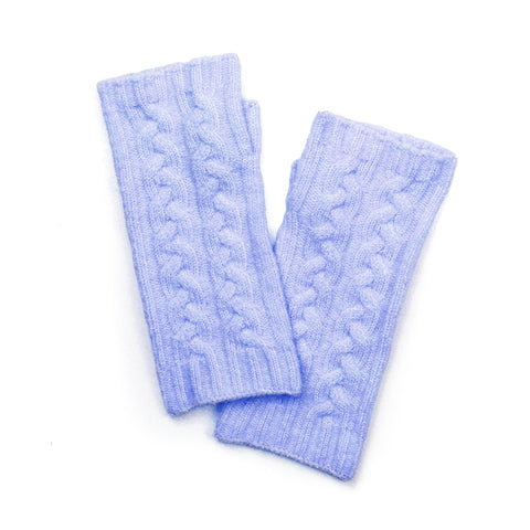Peace Of Mind  Ice Blue Cable Knit Recycled Wrist Warmers