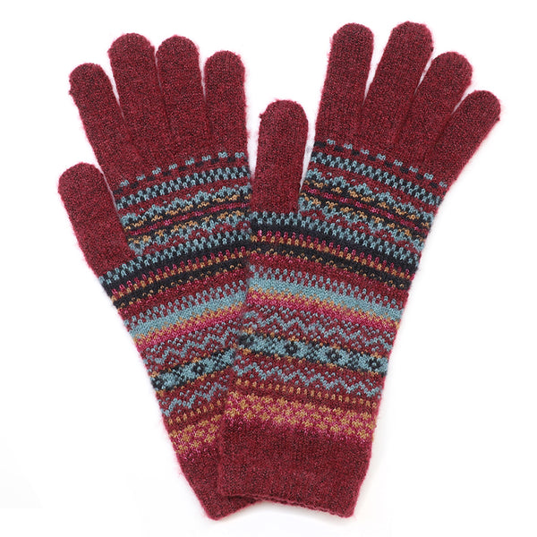 POM Peace Of Mind Finola burgundy fair isle knit gloves