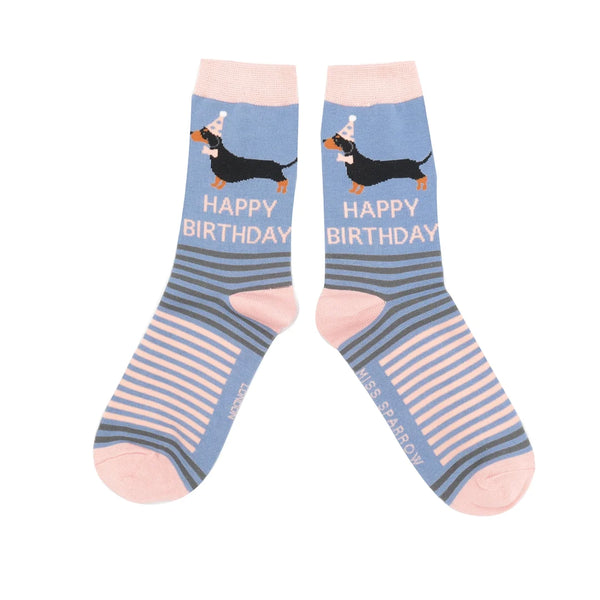Miss Sparrow Bamboo Ladies Socks - Birthday Sausage Dogs