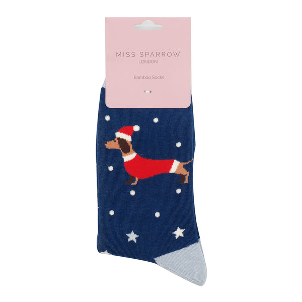 Miss Sparrow Festive Sausage Dogs Navy