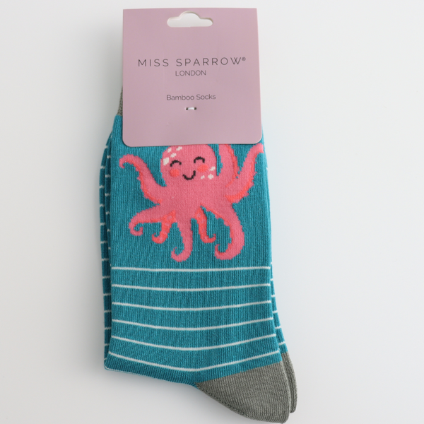 Miss Sparrow Bamboo Ladies Socks - Pink Octopus Teal