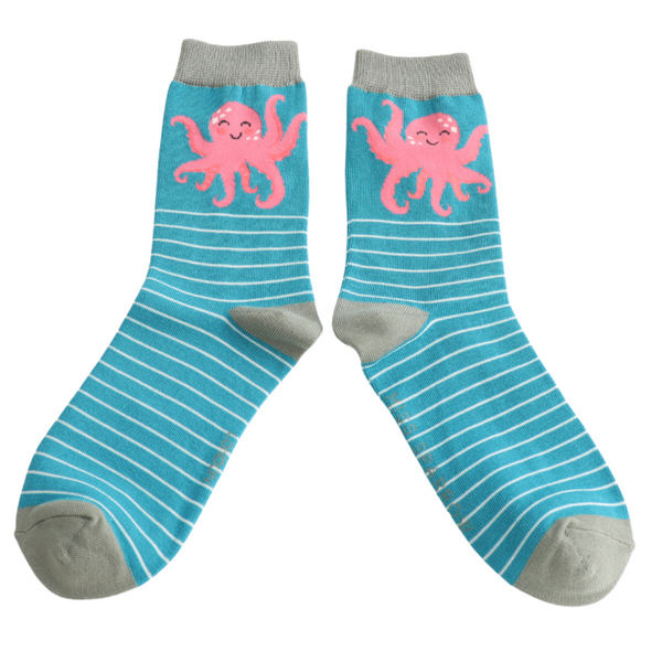 Miss Sparrow Bamboo Ladies Socks - Pink Octopus Teal
