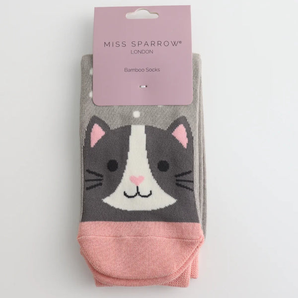 Miss Sparrow Bamboo Ladies Socks - Cool Cat Light Grey