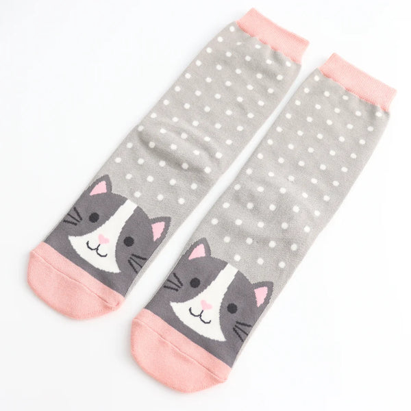Miss Sparrow Bamboo Ladies Socks - Cool Cat Light Grey
